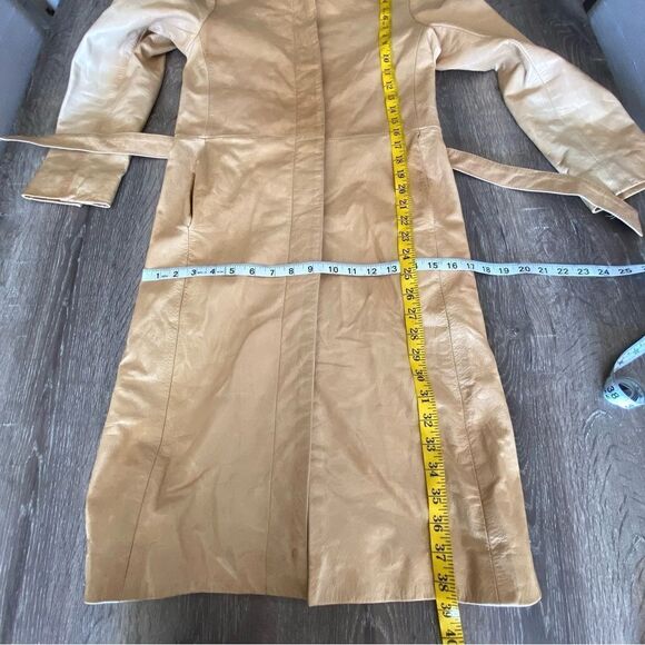 vintage y2k Transmission NY tan leather trench coat - Picture 6 of 7
